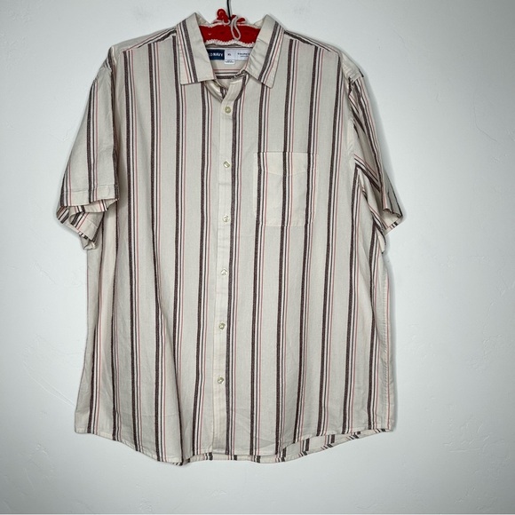 NWT Old Navy Cream Maroon Pink Striped Button Up Shirt Cotton Size XL Blokecore - Picture 1 of 9
